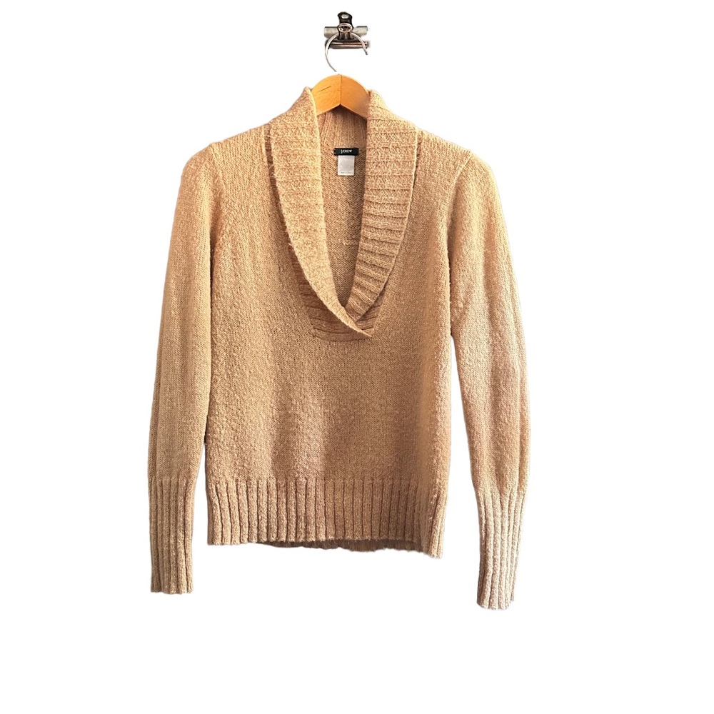 J. Crew Shawl Collar V-Neck Sweater Tan Women’s 19” Pit to Pit S Small